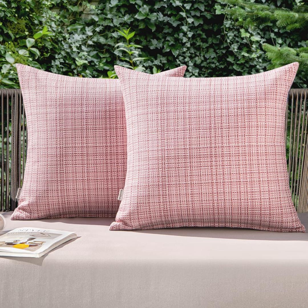 MIULEE Outdoor Waterproof Throw Pillow Covers Decorative Farmhouse Water Resistant Cushion Covers for Tent Patio Garden Couch Sofa Pack of 2, 18x18 Inch Pink