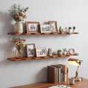 Pinkunn 2 Pcs Walnut Floating Shelves for Wall 48 Inch Wooden Wave Floating Shelf Live Edge Shelves Wall Decor for Bathroom Bedroom Living Room Office, Scalloped Mounted Display Hanging Shelf