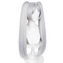 ANOGOL Hair Cap + White Ponytail Wig Women Long Straight Silver Wigs for Cosplay Synthetic Hair Silver Anime Wig with Double Ponytails White Pigtail Wig for Halloween Party Costume Outfit