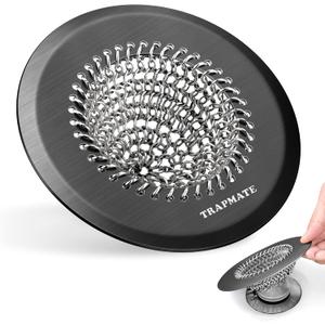 TRAPMATE Shower Hair Drain Catcher, Easy Clean Bathtub Drain Hair Catcher, Fast Drainage Tub Drain Protector, Stainless Steel Shower Drain Cover for US Standard Regular & Pop-up Drain Screen (Black)