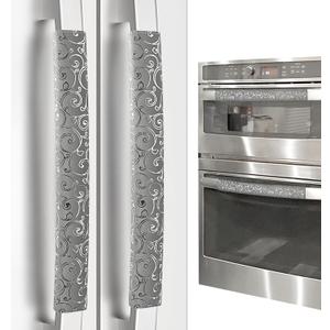 4 x Refrigerator Door Handle Covers, Set of 4, Non-Slip Fridge Handle Covers, Washable Appliance Handle Covers, Keep Your Kitchen Clean, Microwave Oven Dishwasher Handle Protector(Gray, Silver pattern)