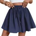 Women's Casual Shorts Wide Leg Flowy Quick Dry Summer Short Stretch Drawstring High Waist Shorts with Pockets (Dark Blue)