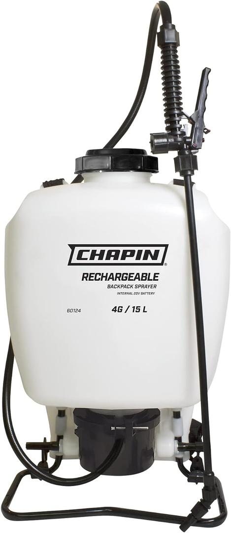 Chapin 60124: 4-Gallon Multi-Purpose Internal Battery Rechargeable Backpack Sprayer, Translucent White, Poly Tank