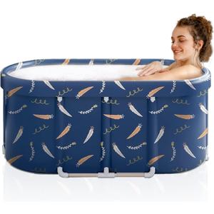 Portable Bathtub,Foldable Freestanding Bathtub,Japanese Soaking Tub,Shower Stall Tub,Bathroom Folding SPA Bath For Adults, Boys & Girls,Outdoor/Indoor Hot Ice Bath,47 Inch,Blue,PVC & Al Alloy