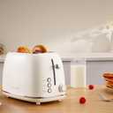 Roter Mond 2 Slice Toaster Retro Stainless Steel with Bagel, Cancel, and Defrost Functions, 6 Bread Shade Settings, Extra Wide Slots and Removable Crumb Tray, Cream
