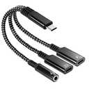 3 in 1 Dual Type C Aux Splitter Charger, USB C to 3.5mm Headphone and Charger Adapter, Fits for iPhone 15/16 Pro/Max/Plus, Samsung Galaxy S22/S23/S24 Ultra，Huawei Mate 40/30/20