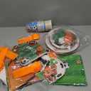 Combo Sports Party Kit for 20: Football & Basketball Theme Decorations with 300g Plates, Orange Cutlery, Banner, 24 Balloons, Tablecloth & Backdrop for Birthday