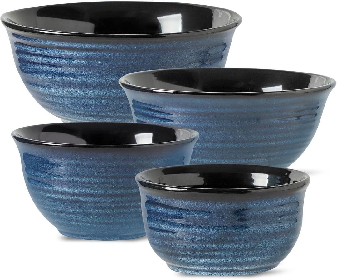 Hasense Mixing Bowls Set, Porcelain Large Salad Bowls for Cooking, Baking, Prepping, Serving, Blue Nesting Dishes for Housewarming Gift, Microwave Dishwasher Safe, Blue, 20+40+84+108 Ounce