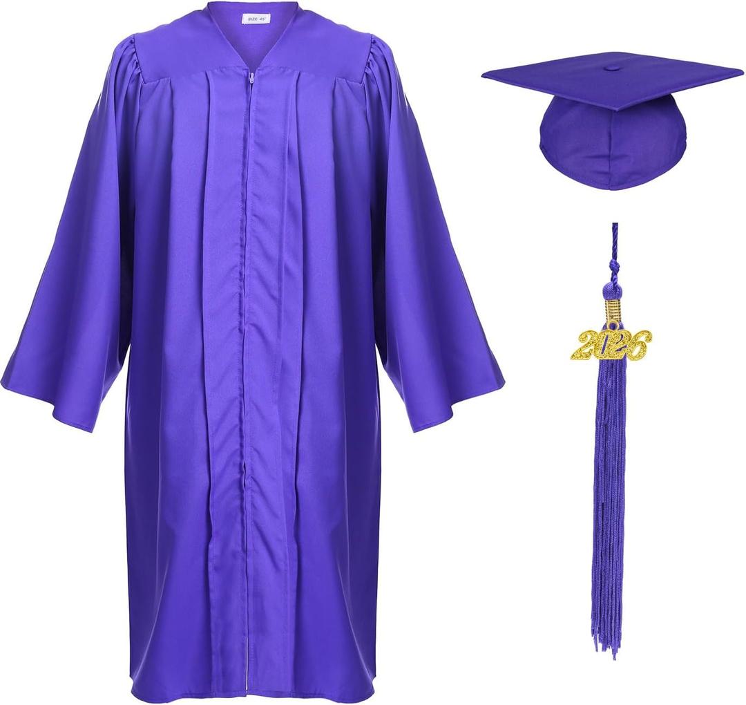 Unisex Adult Matte Graduation Cap and Gown Tassel Set (51''FF(5'6''-5'8''), Purple)
