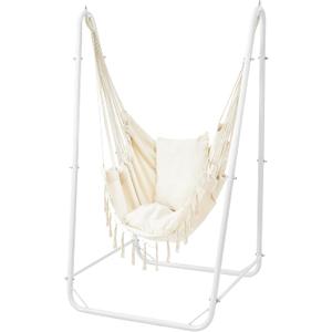 Hammock Chair with Stand, Heavy-Duty Steel Hammock Stand for Indoor & Outdoor Use, Solid Support & Stable Base, 220 lbs Capacity, U-Shaped Design, Easy Assembly, Hammock Chair Included - White