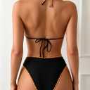 MakeMeChic Women's Polka Dots Triangle Thong Bikini Sets Floral Cute Bathing Suit Swimsuit, Small