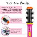 CALISTA GoGo Mini Heated Round Brush — Curl, Smooth & De-Frizz | Ionic Ceramic Travel Hair Styler | Heats to 365°F in 3-5 Min | Dual Voltage | Cheetah