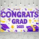Graduation Banner 2025 Congrats Grad for Party Decor Graduation Backdrop Congratulations Banner Purple and Yellow Congrats Grad Theme 71x43 Inches Perfect for Events and Celebrations