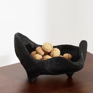 DN DECONATION Oak Wood Black Decorative Bowl-9.25x5.51 Inch Small Bowl for Entryway Key, Fruit, Candy with feet, Boho Farmhouse Home Decor for Dining Room, Coffee Table Centerpiece