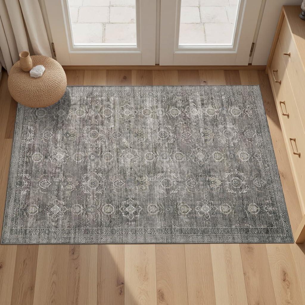 Entryway Rug Door Mat, Washable Samll 2x3 Rug, Boho Grey Front Door Mat, Non Slip Area Rugs, Low Pile Throw Accent Entry Carpet for Indoor Entrance, Bathroom and Kitchen(Taupe/Grey 2x3ft)