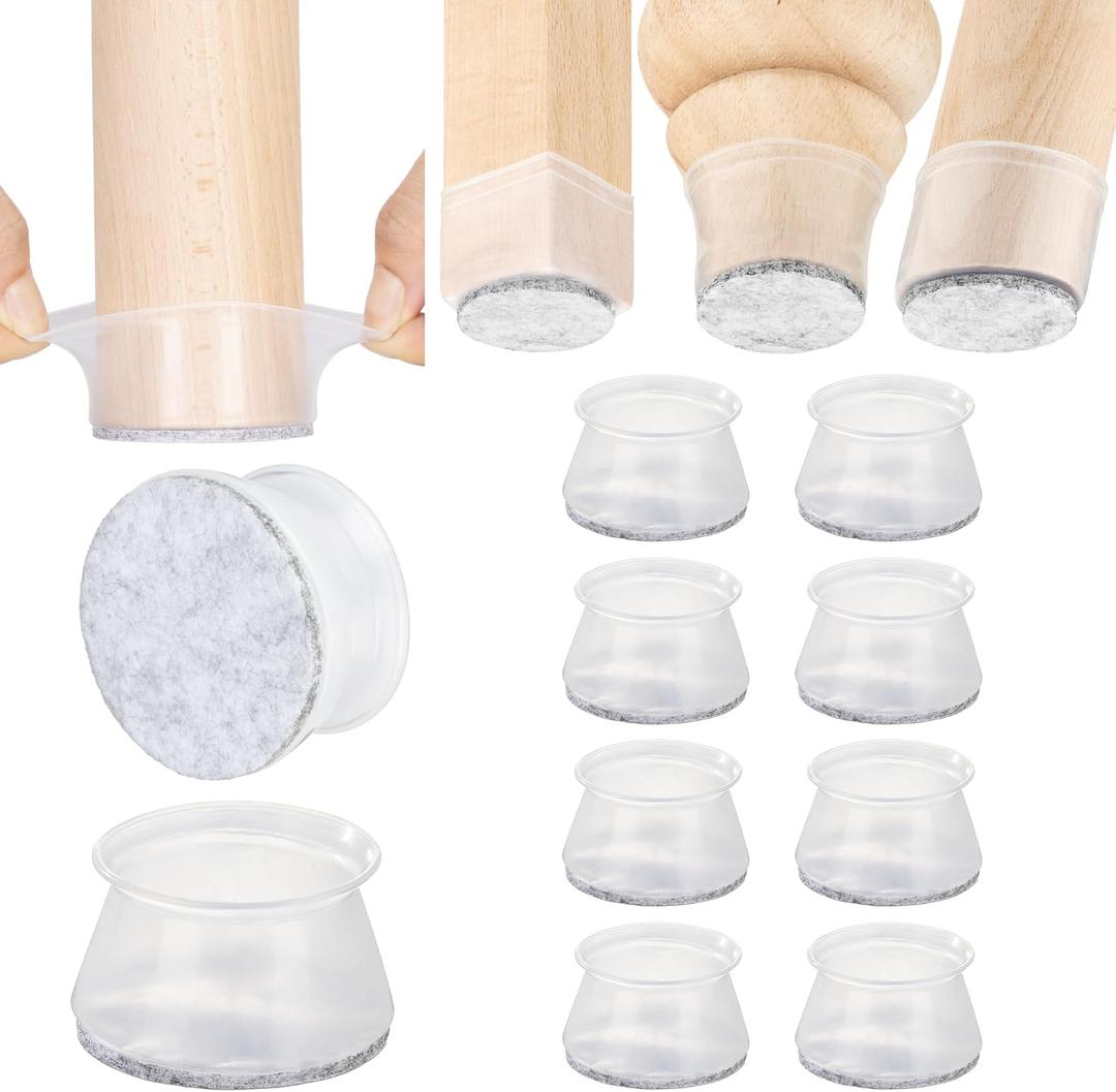Chair Leg Floor Protectors - 8 pcs Clear - Felt Bottom Silicone Pads for Hardwood Floors & Furniture Feet - Rubber Caps for Chairs - Small 2 set