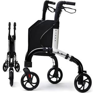 Premium 3 Wheel Rollator Walker for Seniors, Lightweight Foldable Elderly Three Wheeled Rollator with Storage Bag, Aluminum Mobility Aid Rolling Walker (Black & White)