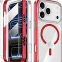 COOLQO for iPhone 17 Pro Max Case with Screen Protectors, Compatible with MagSafe, Military Grade Drop 17 FT Protection, Dual-Layer Classic Hybrid Magnetic Phone Case Cover Bumper, Red (17ProMax_6.9")