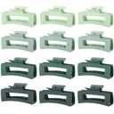 12 Pcs Green Large Square Hair Claw Clips for Women, 4.3-Inch Matte Rectangle Claw, Strong Hold Non-slip Hair Clips for Thick & Thin Hair