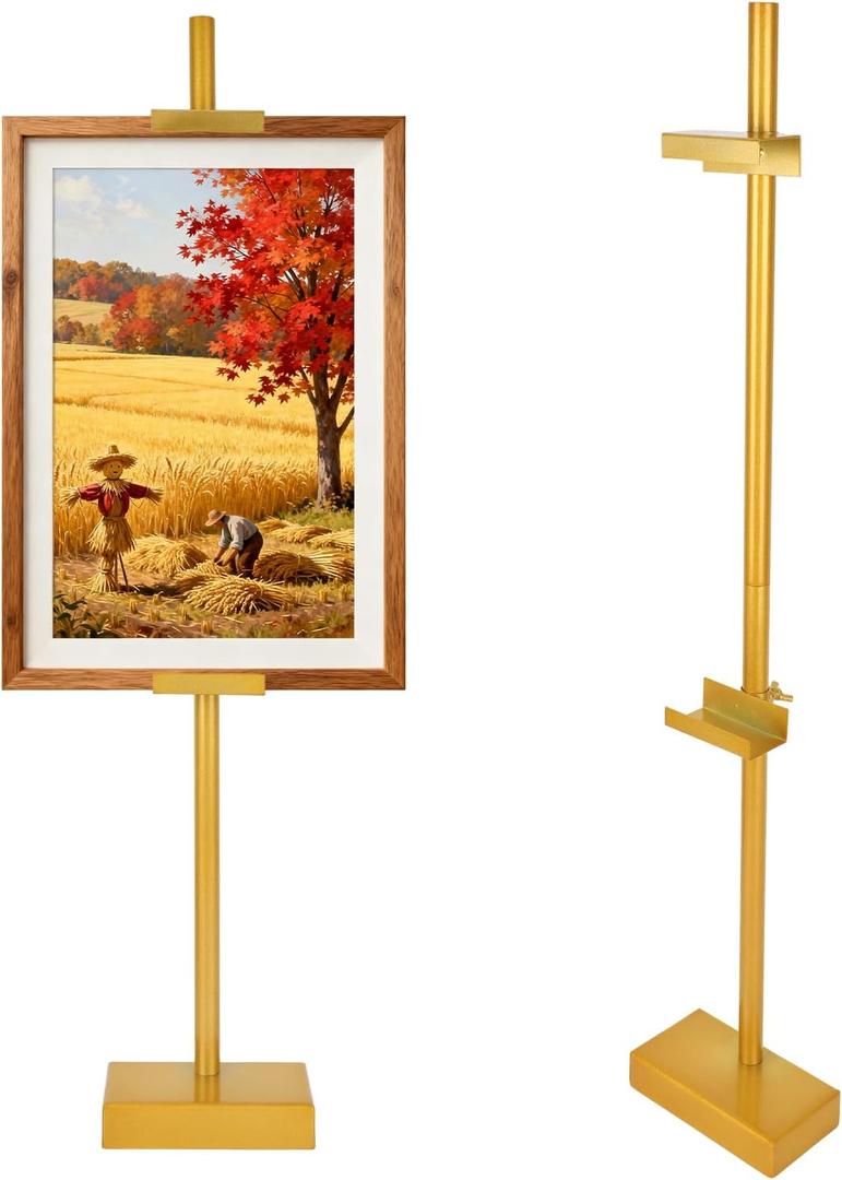 Adjustable Tabletop Desktop Easel Stand, Carbon Steel Picture Frame Desk Table Top Stand Up to 29.5" H Art Display Easel Support Holder for Photos Paintings and Canvases (Gold)