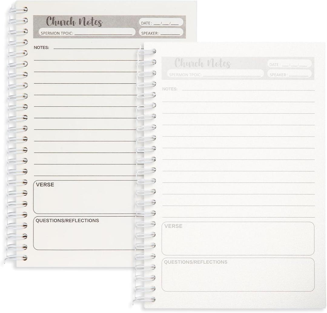 2 x 2 Packs Church Notes Notebook,Sermon Notes Notebook,Church Notes Journal,Scripture Notes, 80 Double-Sided Page,Transparent Waterproof Hardboard Cover