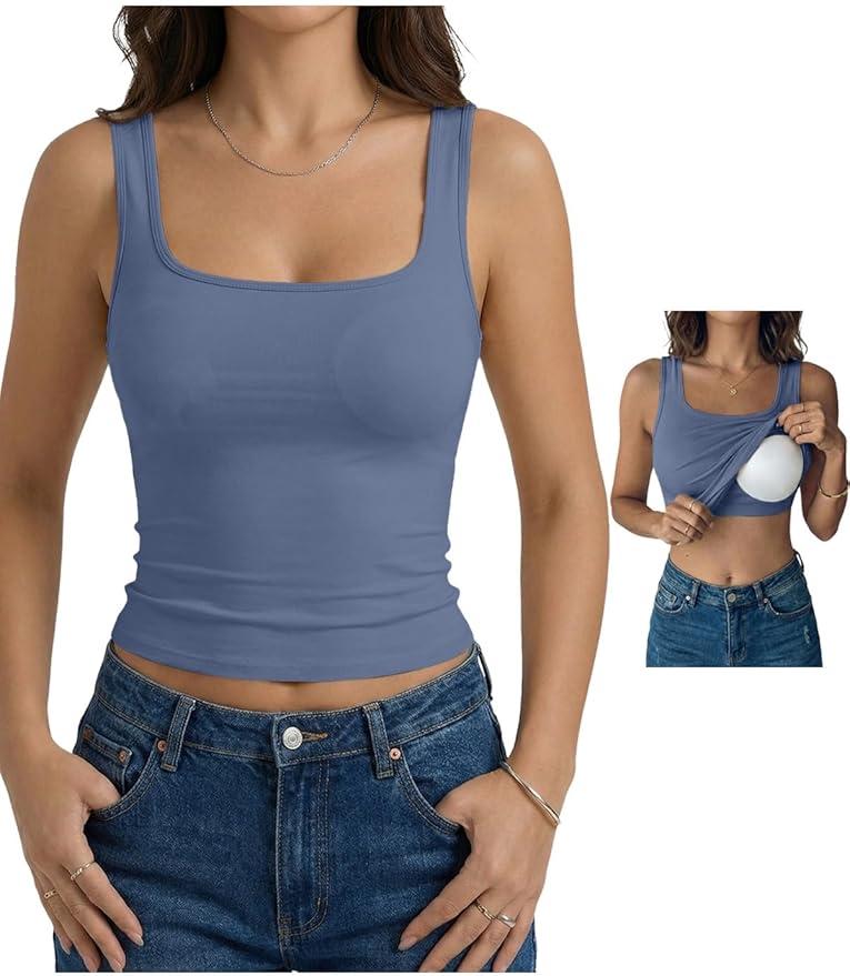 Dokotoo Womens Tank Tops Cross Backless Workout Tops for Women Tank Open Back Sleeveless Shirts Ribbed Fitted Padded Tank Navy Blue Medium