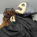 Hourleey Animated Halloween Witch Decorations, Sound & Motion Activated Sitting Witch with Glowing Eyes and Sound, Animatronics Scary Witch Decor for Porch Yard Haunted House Indoor Outdoor Party