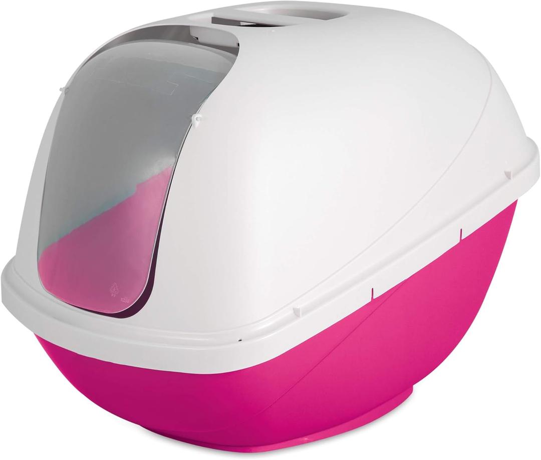 Petmate Basic Hooded Cat Litter Pan, Large, Pink and White, Made in USA