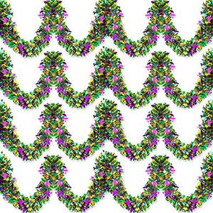 WDfunny 4PCS Mardi Gras Tinsel Garland 26.2Feet Metallic Festooning Garland Shiny Hanging Decorations for Mardi Gras Decorations