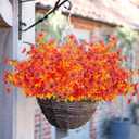 Artificial Fake Fall Flowers Plants for Outdoor Outside 4 Bundles 2 Styles Orange Yellow Mums Daisy Flowers Look Real Autumn Plants for Home Kitchen Christmas Thanksgiving Autumns Yard Decoration