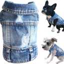 Jean Jacket, Puppy Blue Denim Lapel Vest Coat Costume, Dog T-Shirt Clothes, Cool and Funny Apparel Outfits, Machine Washable Dog Outfits, (M)
