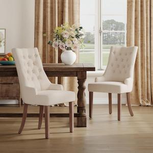 COLAMY Dining Chairs Set of 2 with Tufted Button, Upholstered Dining Room Chair with Wood Legs, Wingback Kitchen Chairs for Dining Room/Restaurant/Cafe, Beige