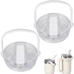 30oz and 20oz Flip Straw Lid for Stanley Quencher, Leak Proof Top Replacement with Detachable Handle for Stanley Quencher H2.0 and ProTour, BPA-Free No Spill Reusable Lids for 30oz&20oz, White*2