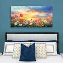 JLXART Wall Art Decor Wildflower Field Meadow Canvas Wall Art for Living Room Sunset Landscape Painting Print Colorful Floral Home Decor Bedroom Office Decoration 20" x 40"