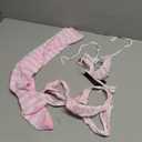 ABAFIP Women Cute Kawaii Anime Lingerie set Halter Strap Micro Bra Tiny Panty Garter Belt Striped Stockings 4Pcs Underwear (One Size, Pink - Wide Strap)