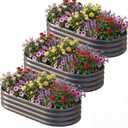 AHEONLAR 3 Pack 631ft Galvanized Raised Garden Bed, Oval Durable Planter Boxes Outdoor for Vegetables, Fruits, Flowers and Plants, Quick Assembly, Grey