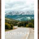 QOTIB Wood 22x28 Picture Frame with 18x24 Mat, Display 18x24 with Mat or 22x28 Without Mat, Wood 22 by 28 Photo Frame, 22 x 28 Frame for Wall Hanging Display, Deep Brown
