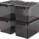 17 Qt Stackable Storage Bins with Lids, Black Clear Locking Plastic Storage Containers with Latches, Organizer Totes for Closet Pantry Bedroom Garage, Space Saving Nesting Storage Box（4 Pack）