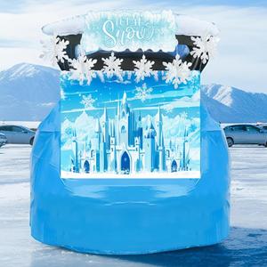 Halloween Trunk or Treat Car Decoration Kit for SUVTrunk or Treat Car Archway Garage Decoration with Snowflakes Theme Stickers Ice Snow Castle Background Cloth for Cars and SUV