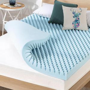 Best Price Mattress 4 Inch Egg Crate Memory Foam Mattress Topper with Cooling Gel Infusion, CertiPUR-US Certified, Dorm Essentials, Queen, Light Blue