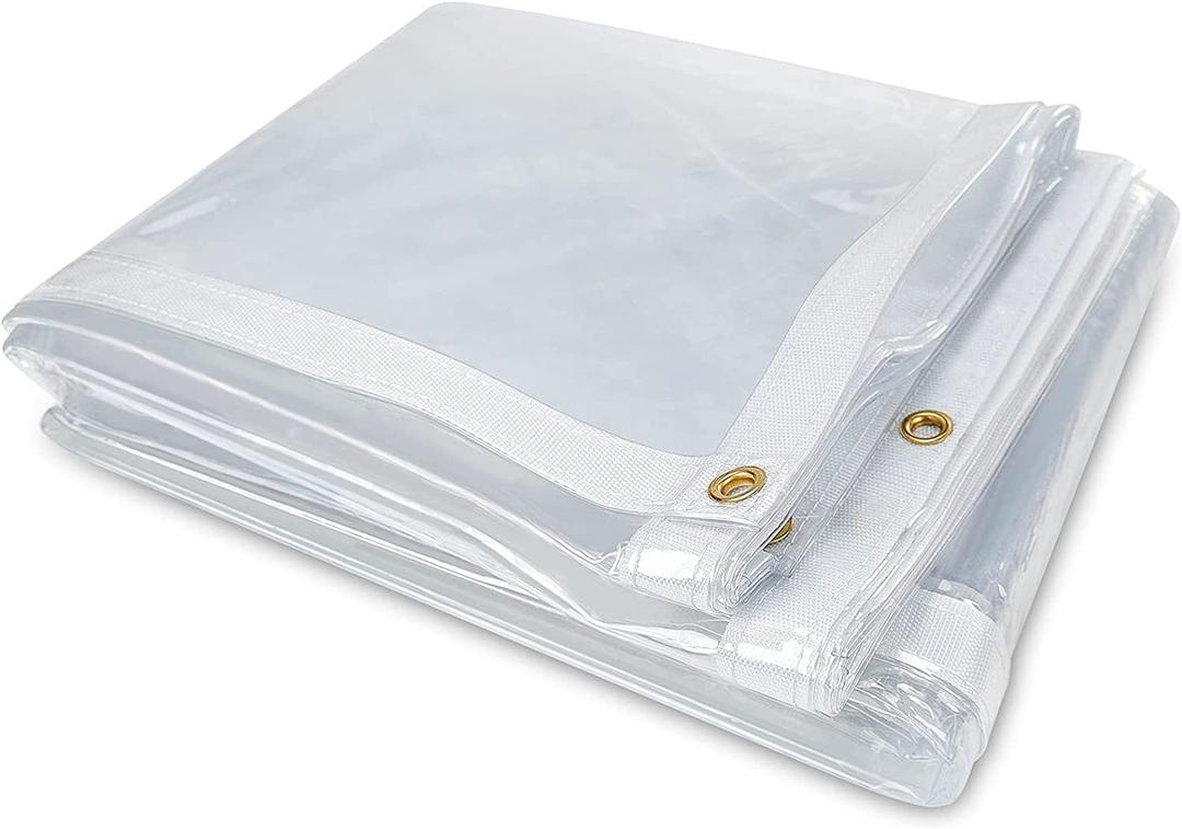 7 x 12FT Outdoor Clear Tarp Curtain Waterproof Wind-Proof 24 Mil Transparent Vinyl Tarp for Patio Pergola Garden Canopy Rainproof Anti-Tear PVC Thick Cover with Grommets