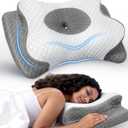 No More Aches Neck Pillow for Pain Relief, Adjustable Cervical Pillow for Neck Support with Armrest, Odorless Ergonomic Butterfly Memory Foam Pillows,Orthopedic Bed Pillow Side Back Stomach Sleeping (Grey)