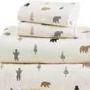 Comfort Spaces 100% Cotton Flannel Sheets Queen Size, Ultra Soft Cozy Flannel Sheet Set with 14" Elastic Pocket Fits up to 16" Mattress, Novelty Print Warm Flannel Bedding, Bear/Trees 4 Piece