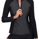 Daci Women Long Sleeve Rash Guard 2 Piece with Boy Shorts Zipper Swimsuit UPF 50 Bathing Suit for Women (XX-Large, Black)