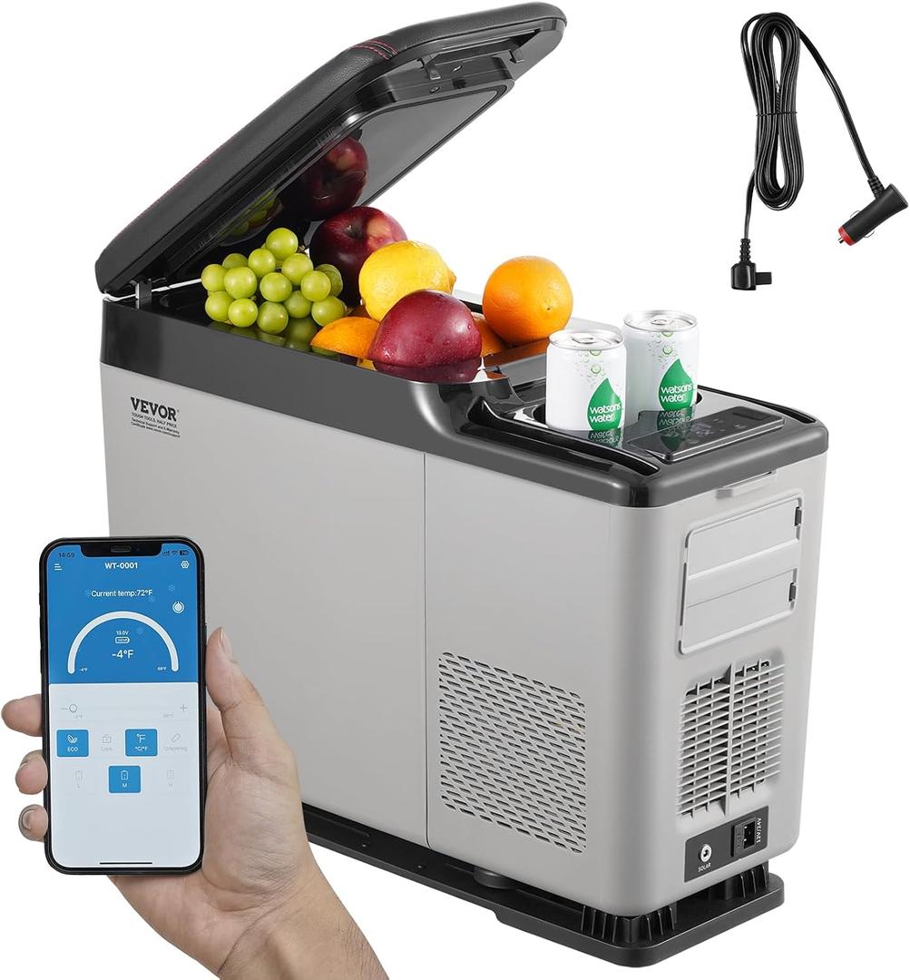 VEVOR Car Refrigerator, 12 Volt Car Armrest Refrigerator Fridge, 15 L Single Zone Portable Freezer, -4-68 Adjustable Range, 12/24V DC and 100-240V AC Compressor Cooler for Outdoor, Camping