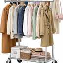 Heavy Duty Clothes Rack - Load 600 LBS, Double Rod Clothing Rack for Hanging Clothes with Shelves, Portable Garment Rack for Bedroom, Laundry, Living Room, Silver