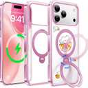 for iPhone 17 Pro Case 2025 (Compatible with MagSafe) (Military Protection) with 360 Spin Stand (DIY Cute Stickers) Anti-Yellow Clear Slim for 17 Pro Phone Case 6.3", Pink