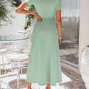 ZESICA Summer Dresses for Women 2026 Elegant Classy Square Neck Short Sleeve Flowy Cocktail Party Midi Dress Light Green L (Green, L)