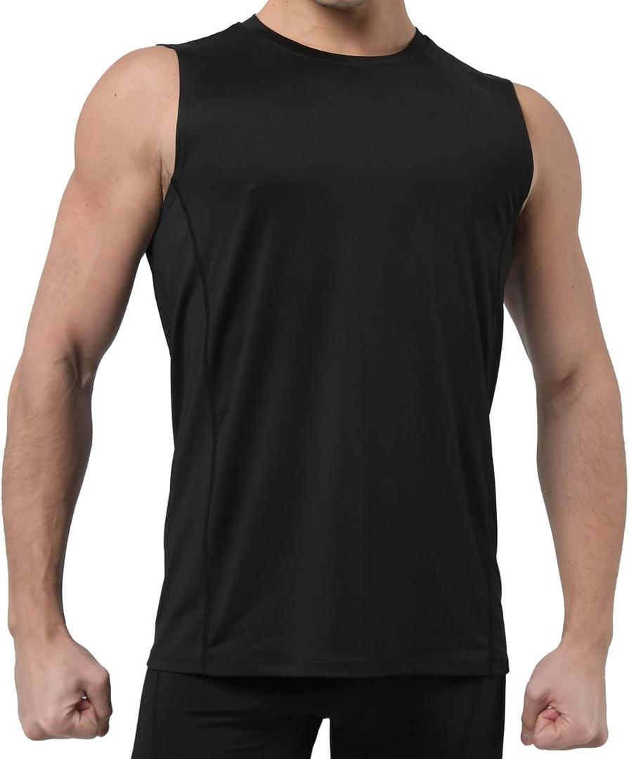 Mens Sleeveless Workout Tank Top - Quick Dry Gym Muscle Shirt for Running Fitness Basketball Outdoor Sports (Black, XXL)