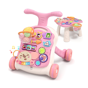 QDRAGON 3 in 1 Baby Walker and Activity Center for Girl, Learning to Walk, Sit to Stand, Early Educational Push Toys with Music Panel for Infant Toddler 12+ Months Pink